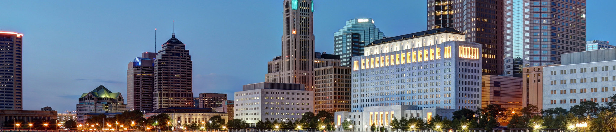 Columbus Ohio skyline at John W. Galbreath Bicentennial Park